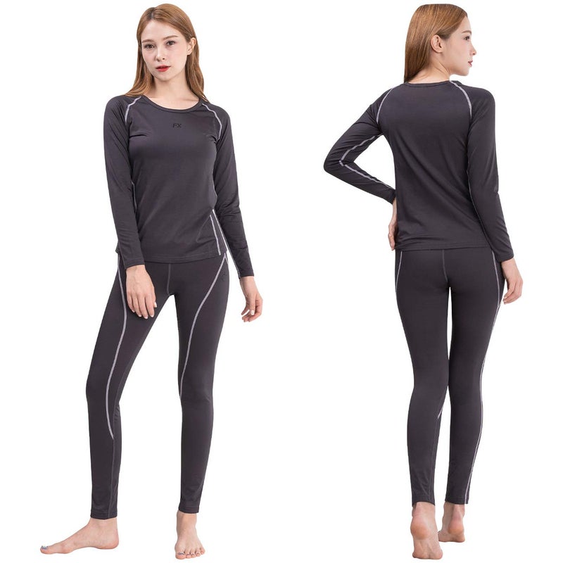 FITEXTREME Womens MAXHEAT Fleece Long Johns Thermal Underwear Set Grey S - Image 1
